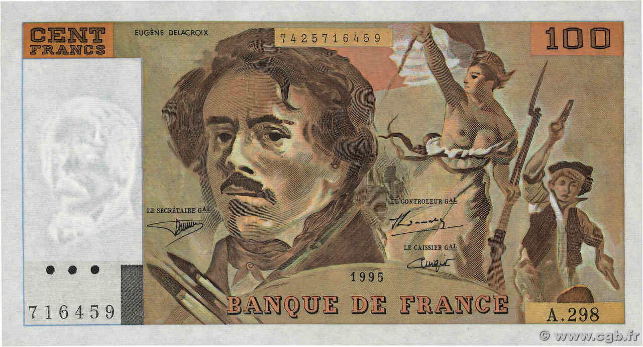 100 Francs DELACROIX 442-1 & 442-2 FRANCIA  1995 F.69ter.02d FDC