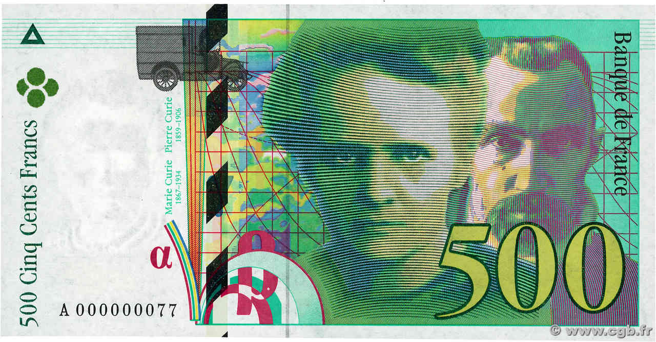 500 Francs PIERRE ET MARIE CURIE Petit numéro FRANCE  1994 F.76.01A NEUF