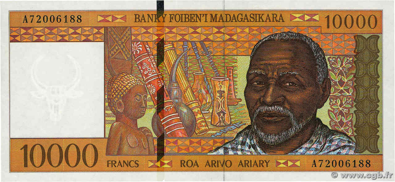 10000 Francs - 2000 Ariary MADAGASCAR  1994 P.079b EBC