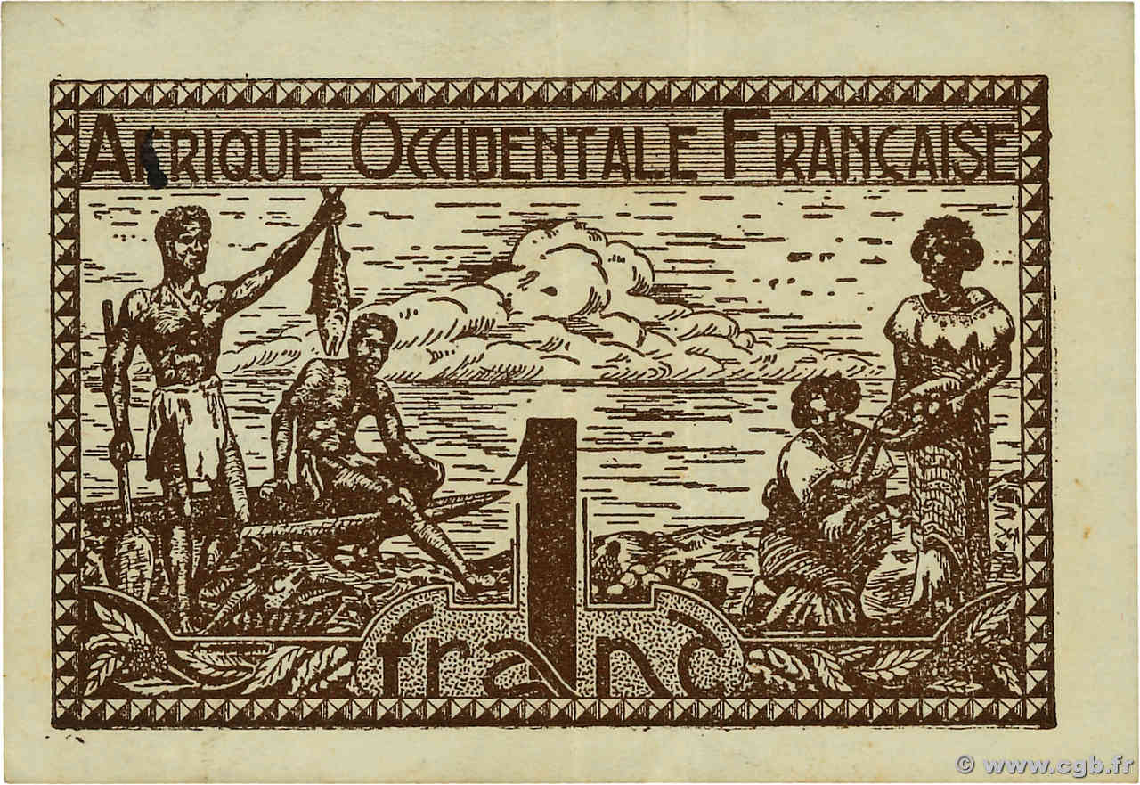1 Franc FRENCH WEST AFRICA  1944 P.34a MBC+