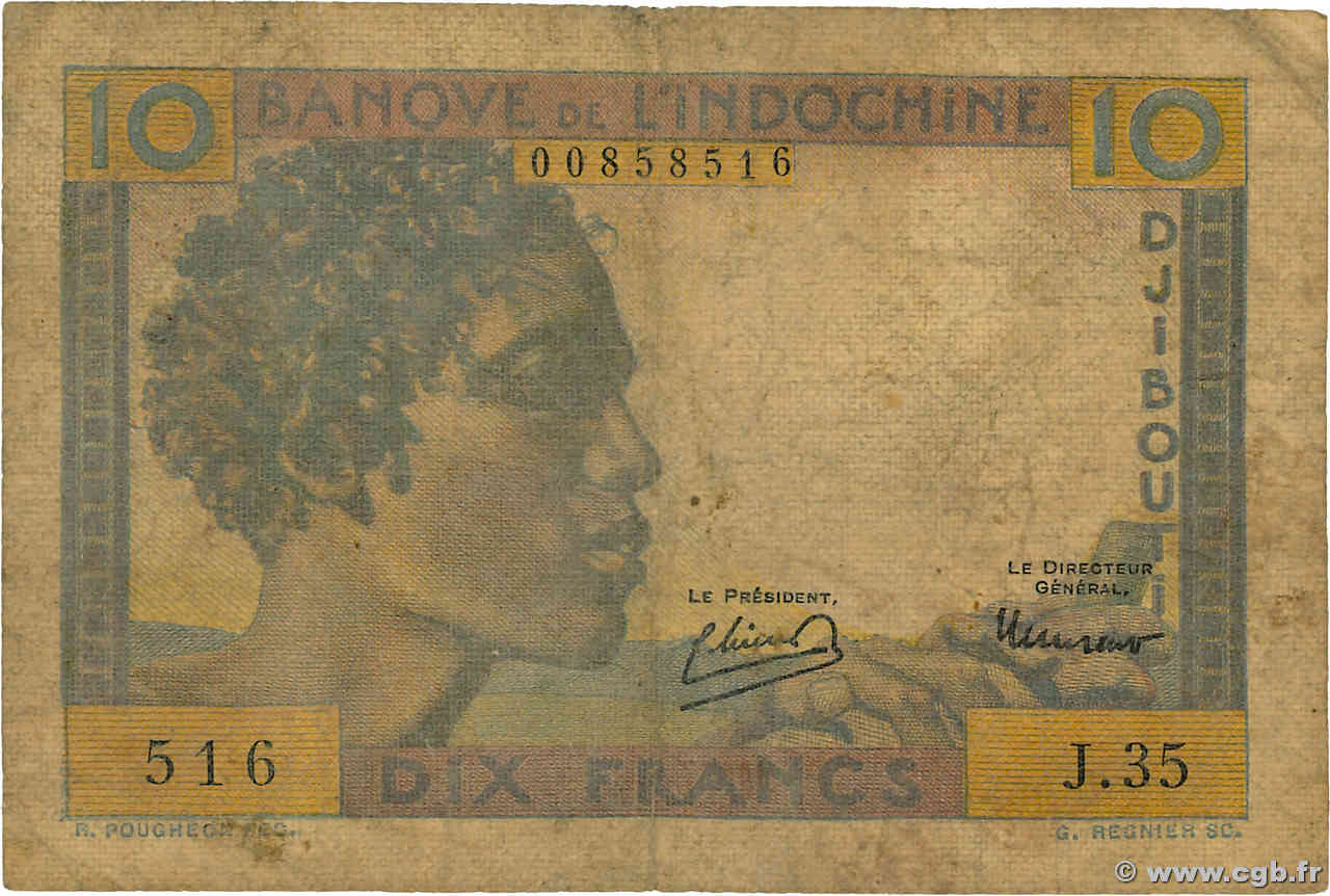 10 Francs YIBUTI  1946 P.19 MC