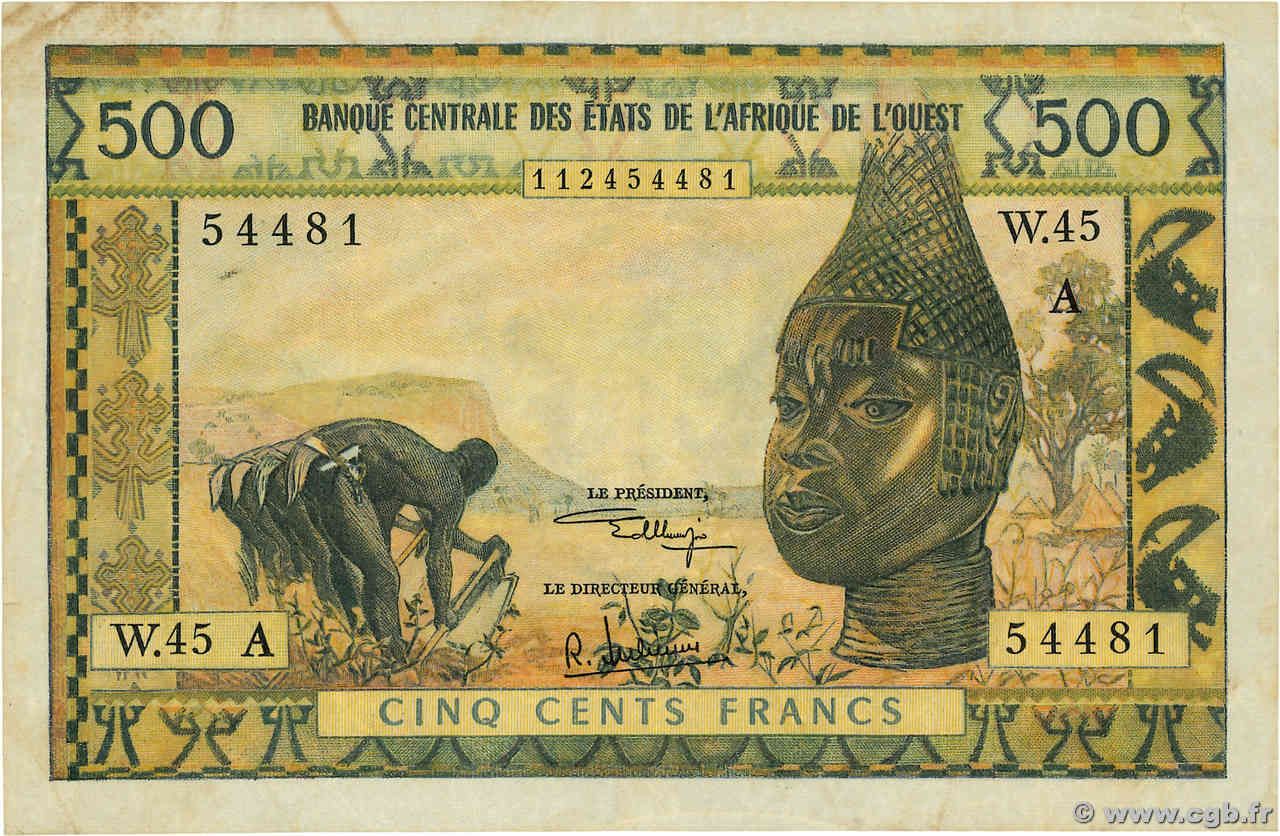 500 Francs ESTADOS DEL OESTE AFRICANO  1959 P.102Aj BC+