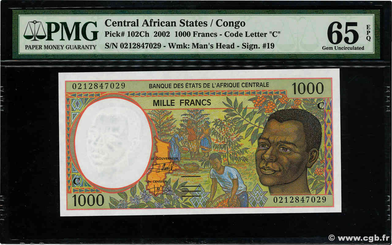 1000 Francs CENTRAL AFRICAN STATES  2002 P.102Ch UNC