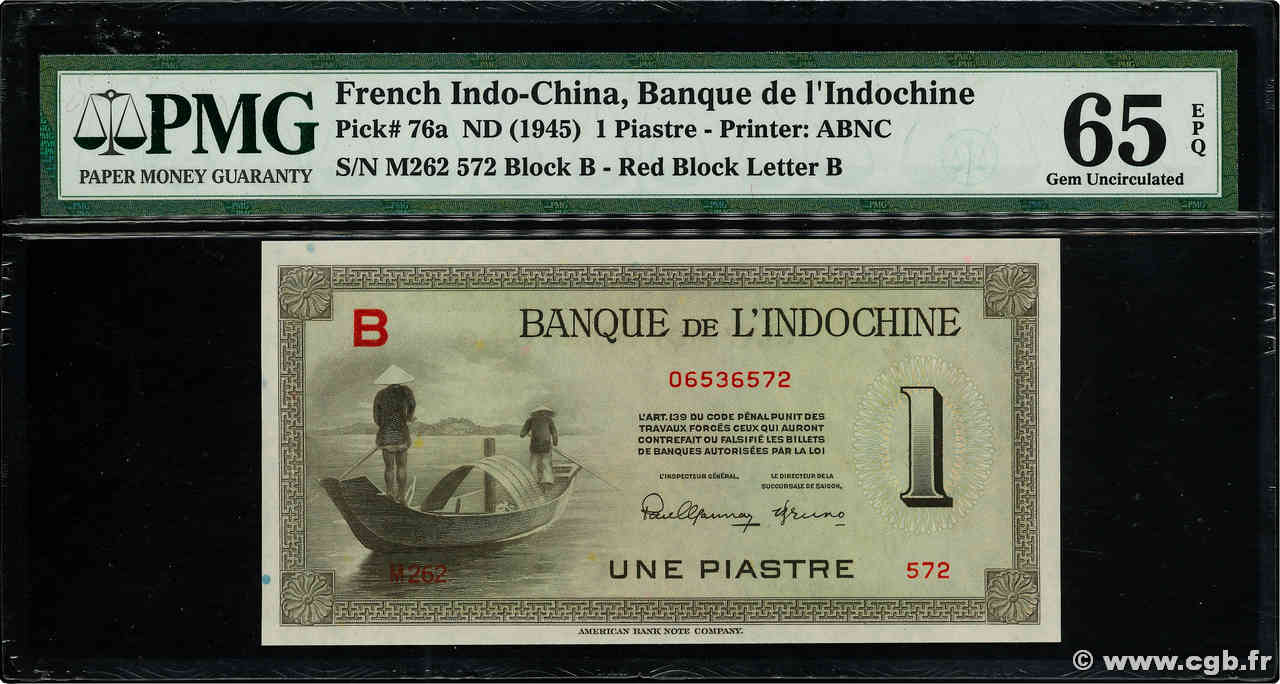 1 Piastre FRANZÖSISCHE-INDOCHINA  1945 P.076a ST