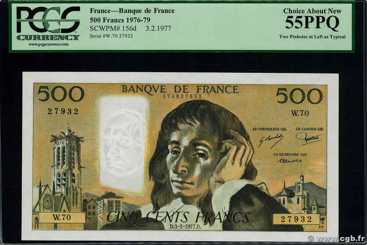 500 Francs PASCAL FRANCE  1977 F.71.16 SPL