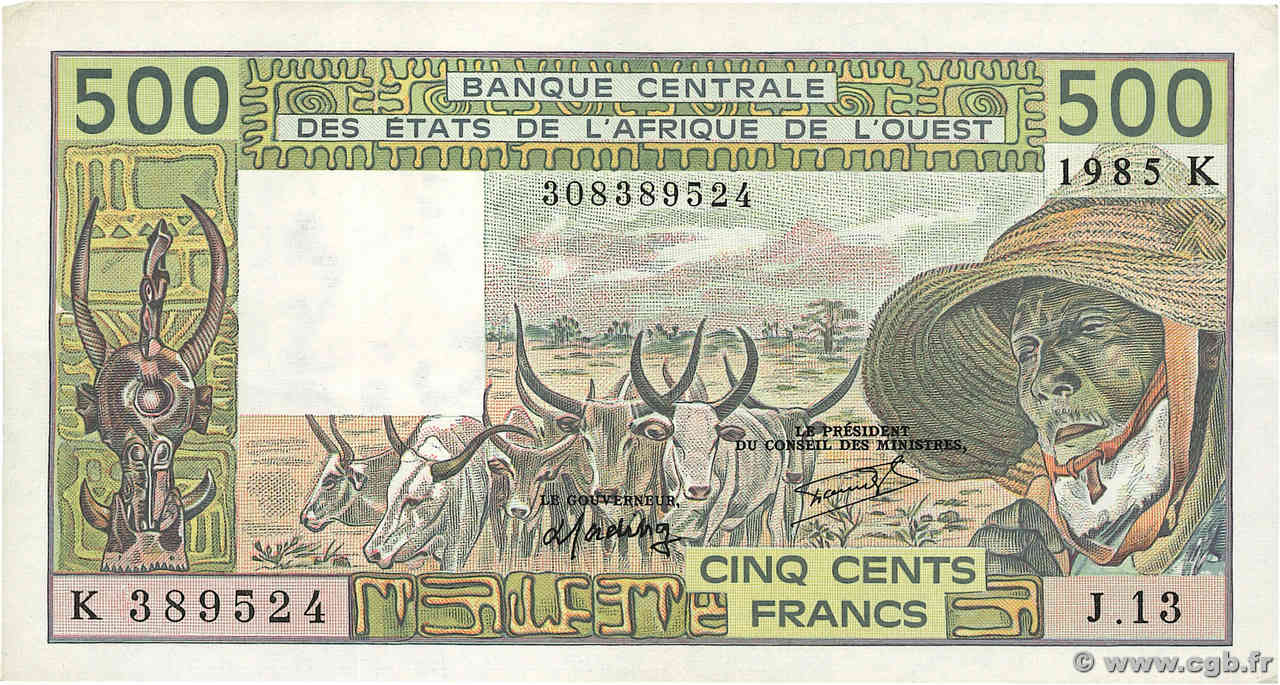 500 Francs ESTADOS DEL OESTE AFRICANO  1985 P.706Kh MBC+