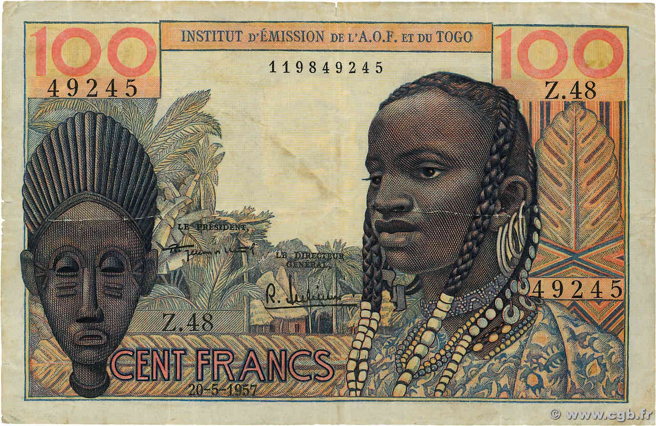 100 Francs FRENCH WEST AFRICA  1957 P.46 BC+