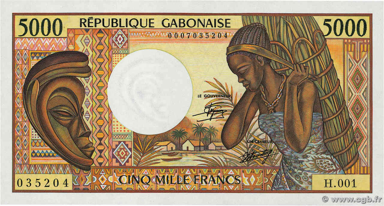 5000 Francs GABON  1984 P.06a AU+