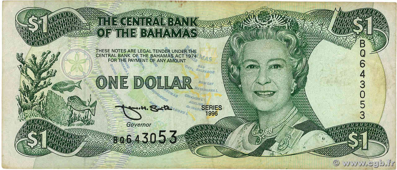 1 Dollar BAHAMAS  1996 P.57a BC