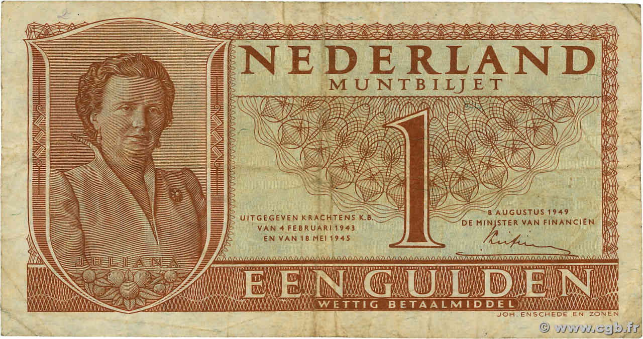 1 Gulden PAíSES BAJOS  1949 P.072 BC