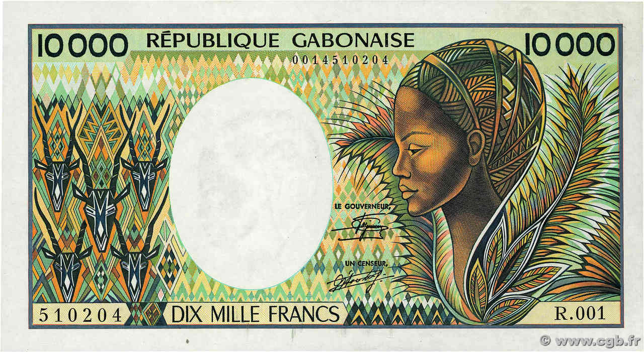 10000 Francs GABON  1984 P.07a AU+