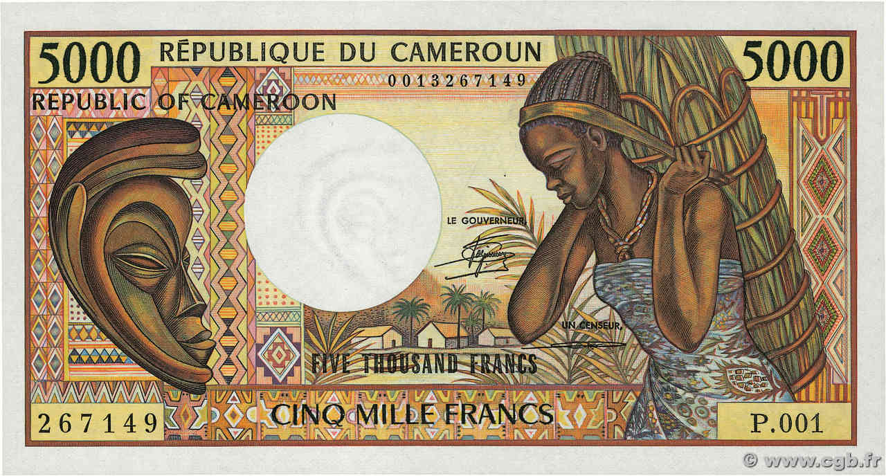 5000 Francs CAMERúN  1984 P.22 SC+