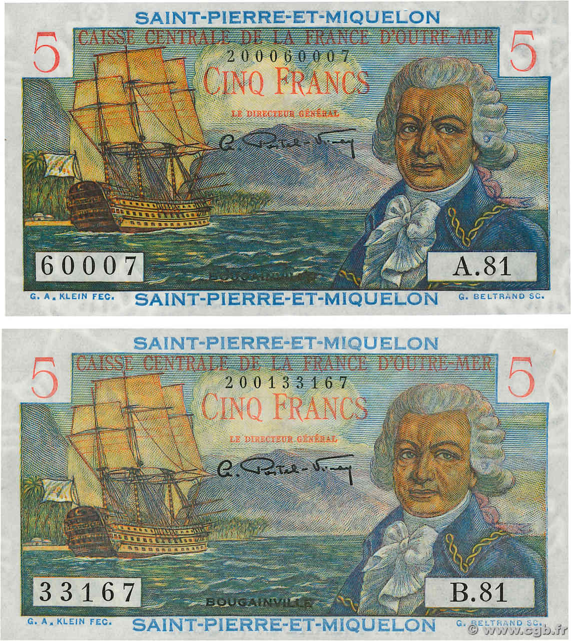 5 Francs Bougainville Lot SAN PEDRO Y MIGUELóN  1946 P.22 FDC