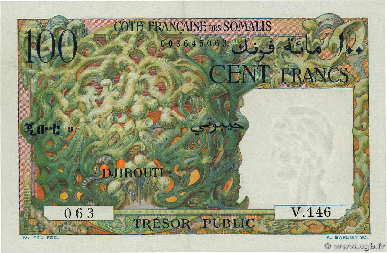 100 Francs DJIBOUTI  1952 P.26 SPL