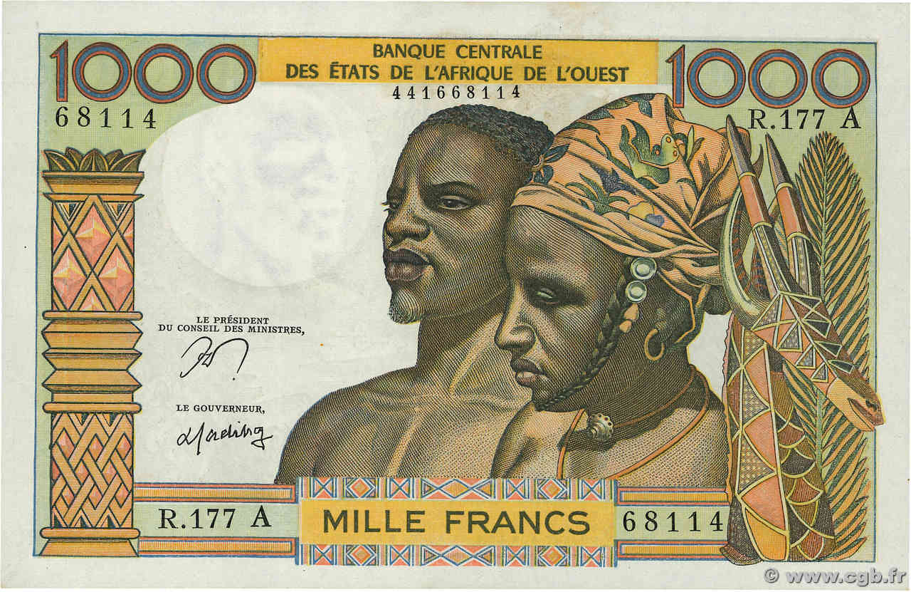 1000 Francs ÉTATS DE L AFRIQUE DE L OUEST  1977 P.103Am SPL