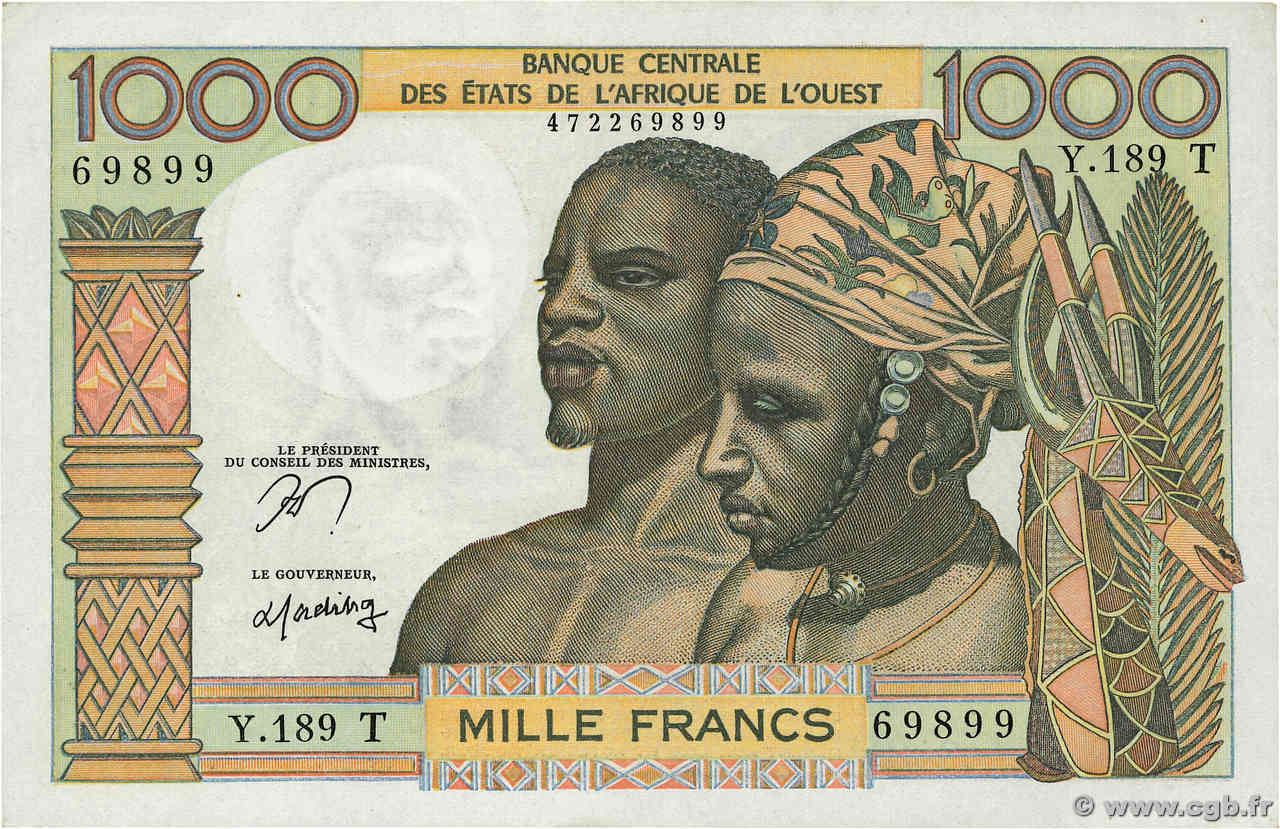 1000 Francs WEST AFRICAN STATES  1977 P.803Tn XF+