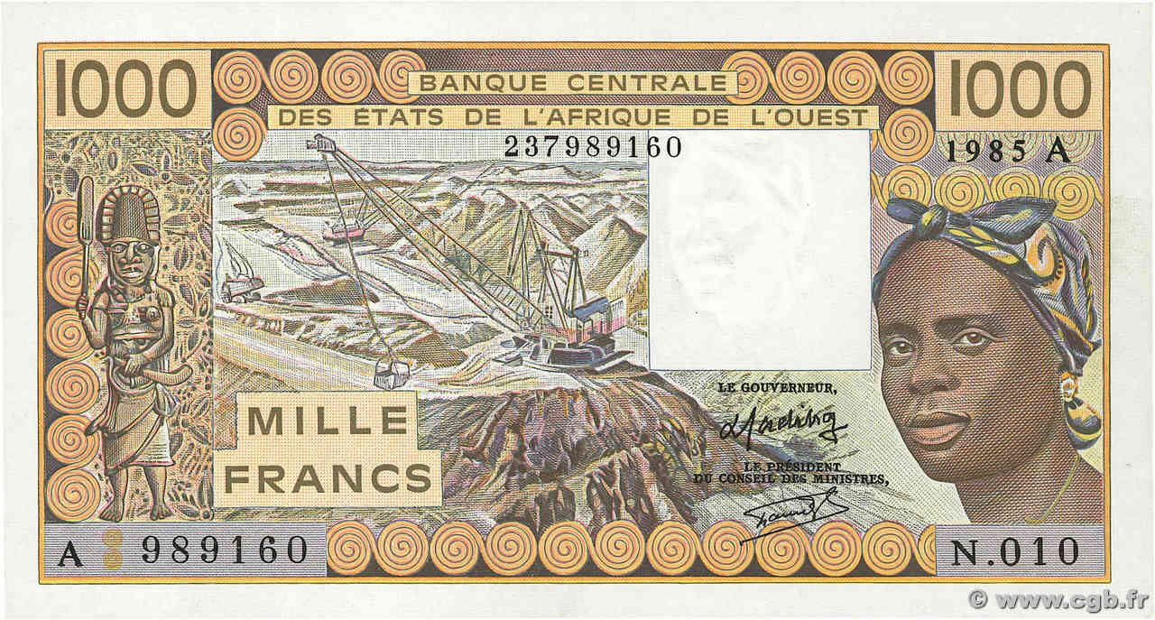 1000 Francs WEST AFRICAN STATES  1985 P.107Af AU-