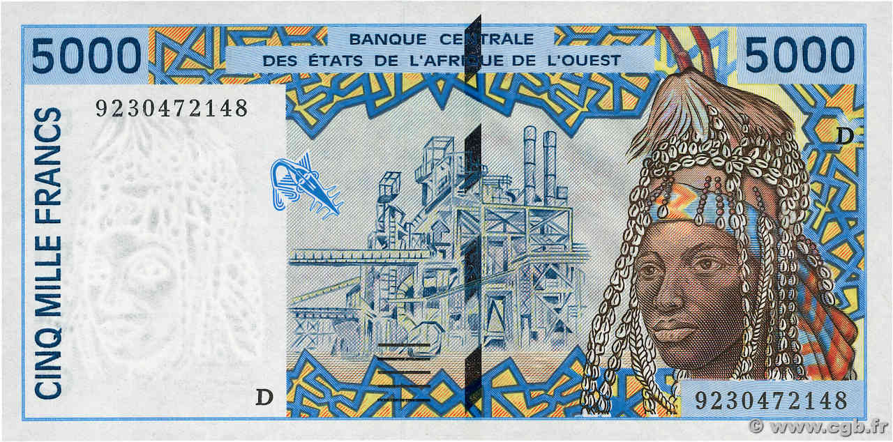 5000 Francs WEST AFRICAN STATES  1992 P.413Da UNC