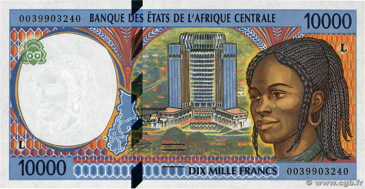 10000 Francs STATI DI L  AFRICA CENTRALE  2000 P.405Lf AU+