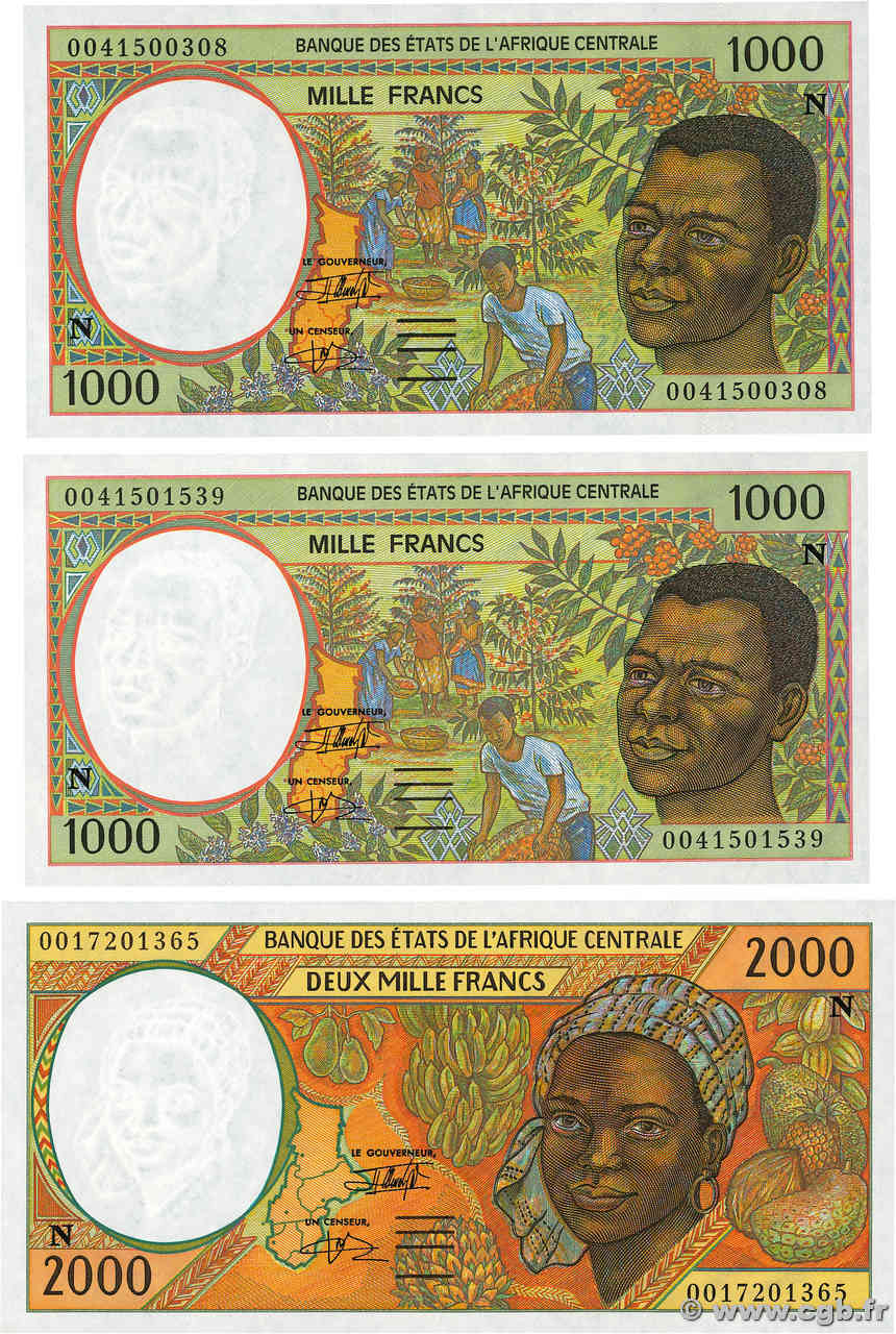 1000 et 2000 Francs Lot STATI DI L  AFRICA CENTRALE  2000 P.502Ng et p.503Ng q.FDC