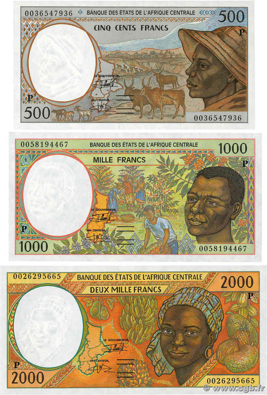 500, 1000 et 2000 Francs Lot ÉTATS DE L AFRIQUE CENTRALE  2000 P.601Pg, P.602Pg et P.603Pg NEUF