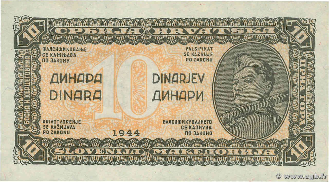 10 Dinara YUGOSLAVIA  1944 P.050a FDC