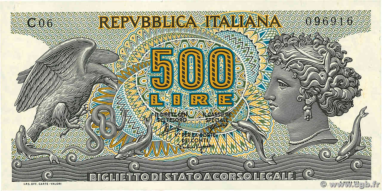 500 Lire ITALIEN  1966 P.093a fST+