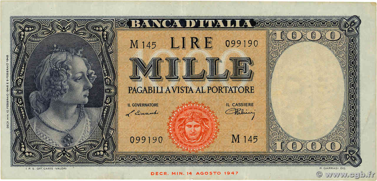 1000 Lire ITALIE  1948 P.088a TTB