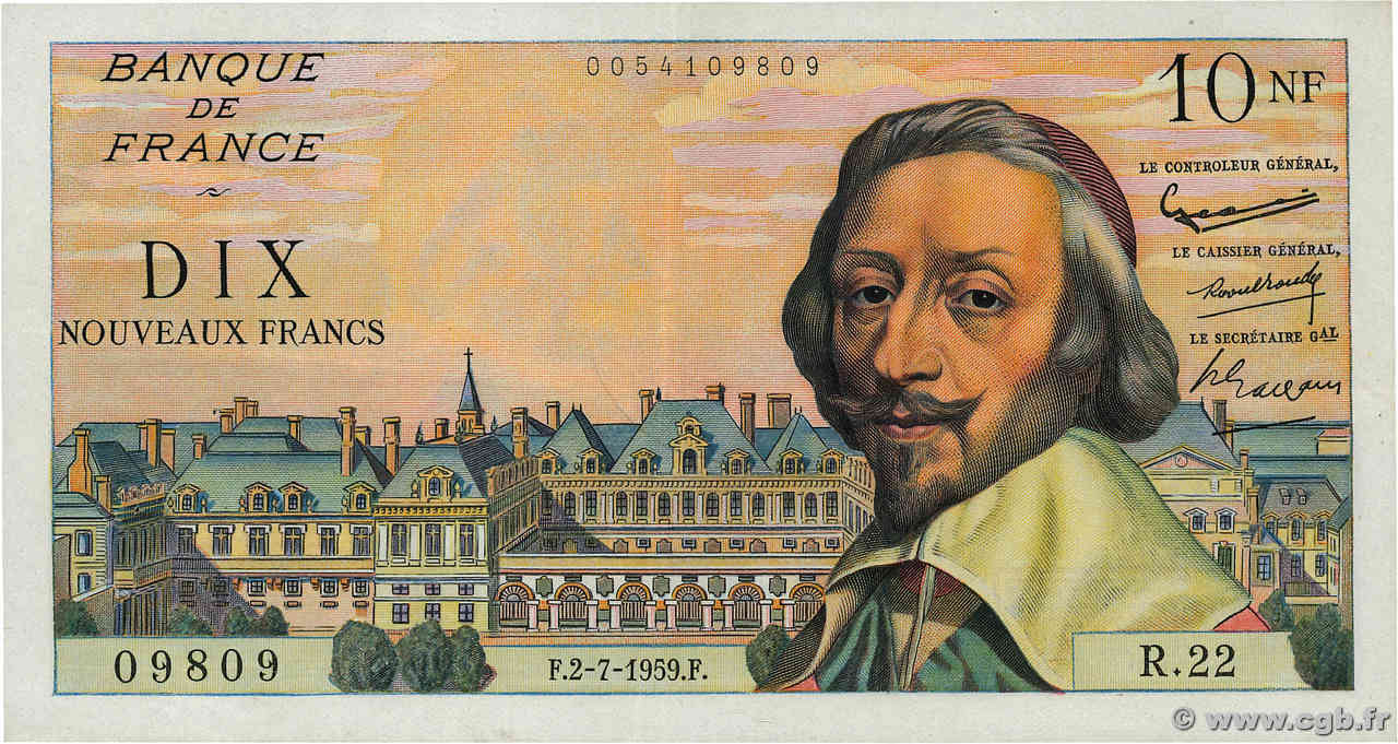 10 Nouveaux Francs RICHELIEU FRANCIA  1959 F.57.02 MBC+