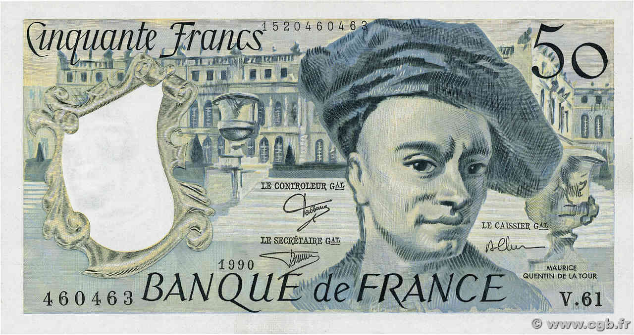 50 Francs QUENTIN DE LA TOUR FRANCIA  1990 F.67.16 EBC+