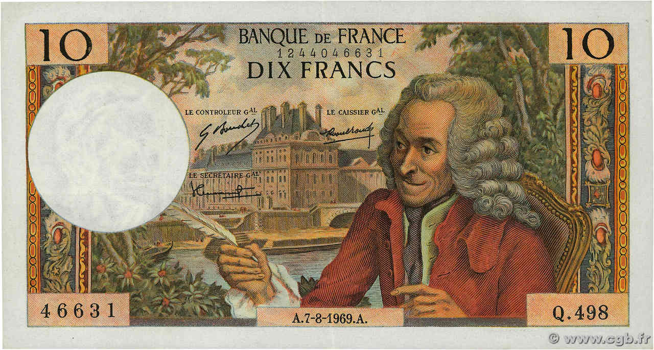 10 Francs VOLTAIRE FRANCIA  1969 F.62.39 q.SPL