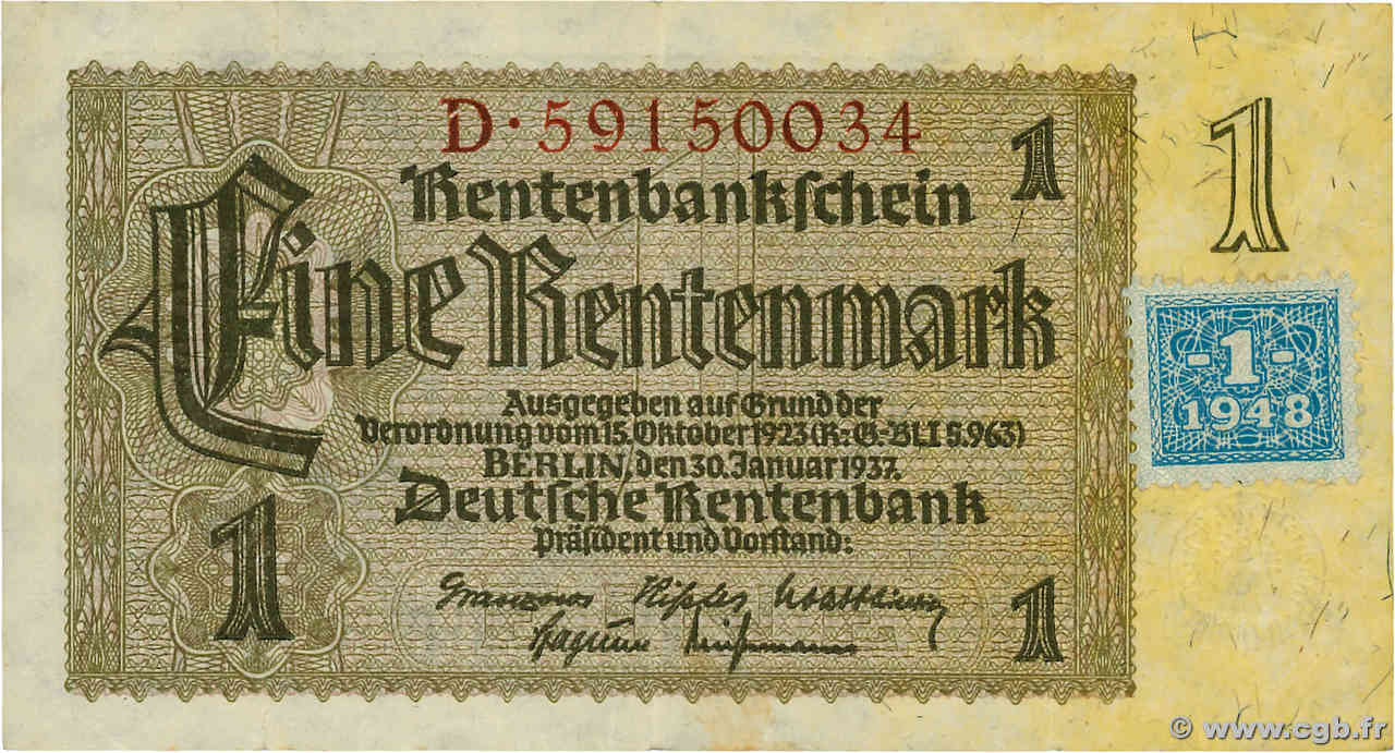 1 Deutsche Mark GERMAN DEMOCRATIC REPUBLIC  1948 P.01 VF