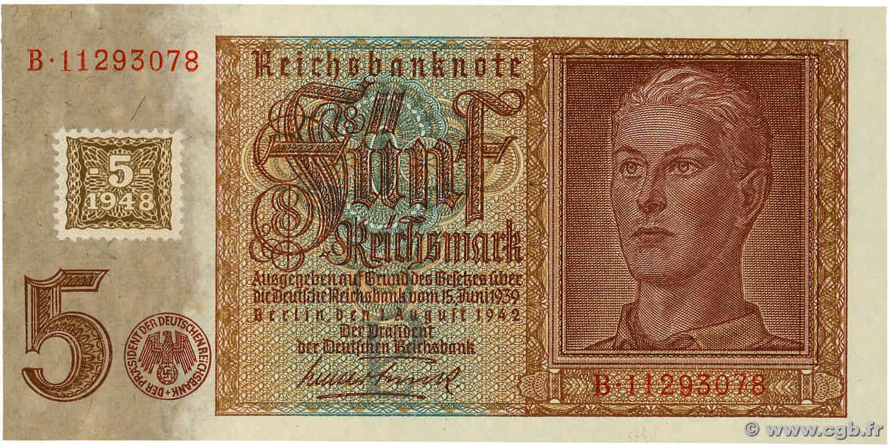 5 Deutsche Mark DEUTSCHE DEMOKRATISCHE REPUBLIK  1948 P.03 fST+