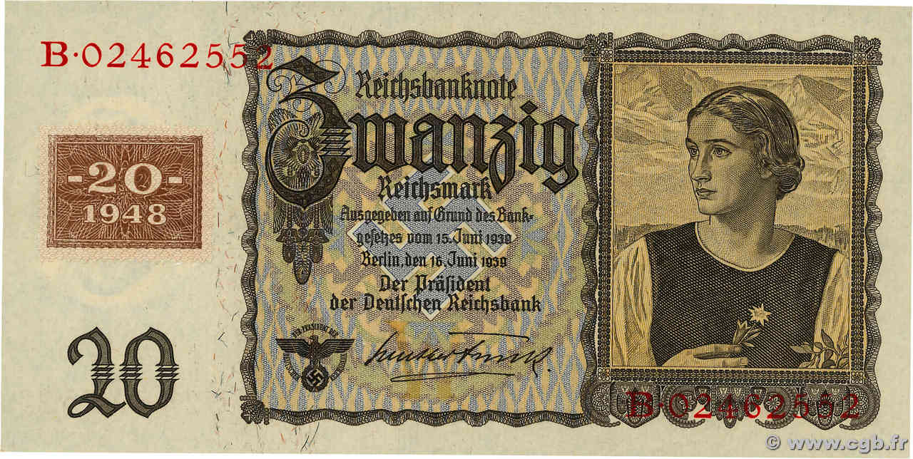 20 Deutsche Mark REPUBBLICA DEMOCRATICA TEDESCA  1948 P.05A q.FDC