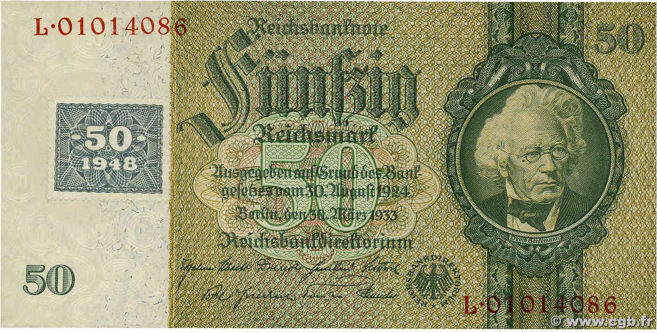 50 Deutsche Mark GERMAN DEMOCRATIC REPUBLIC  1948 P.06b UNC