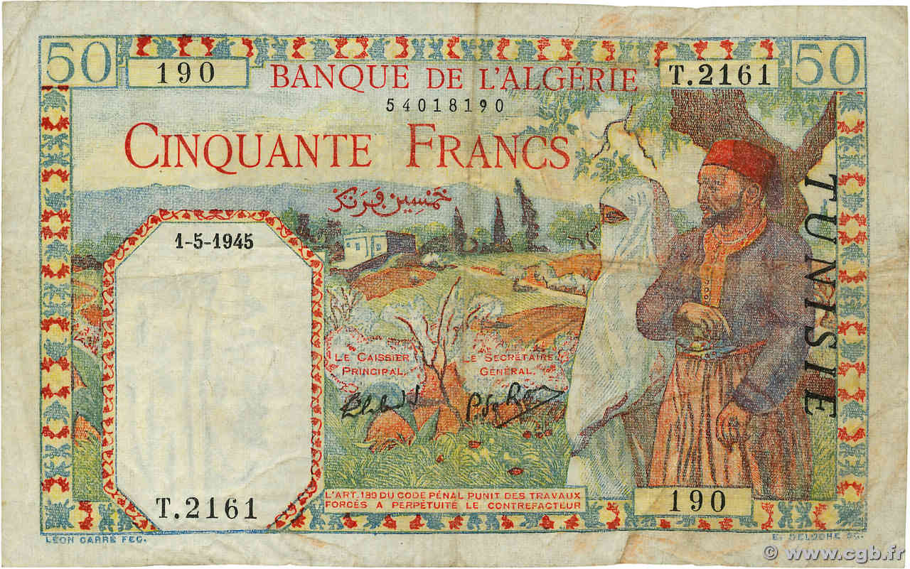 50 Francs TUNISIE  1945 P.12a TB+