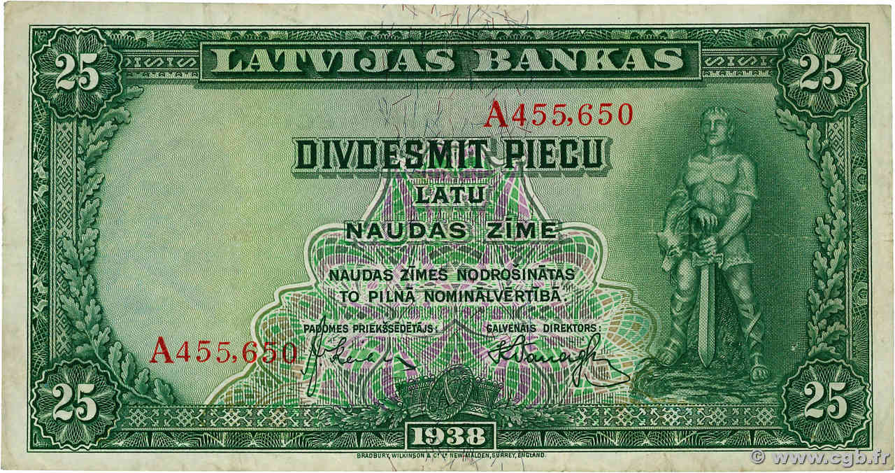 25 Latu LETTONIE  1938 P.21a TTB