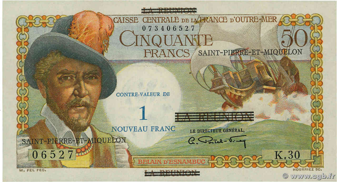 1 NF sur 50 Francs Belain d Esnambuc SAINT PIERRE ET MIQUELON  1960 P.30b pr.NEUF