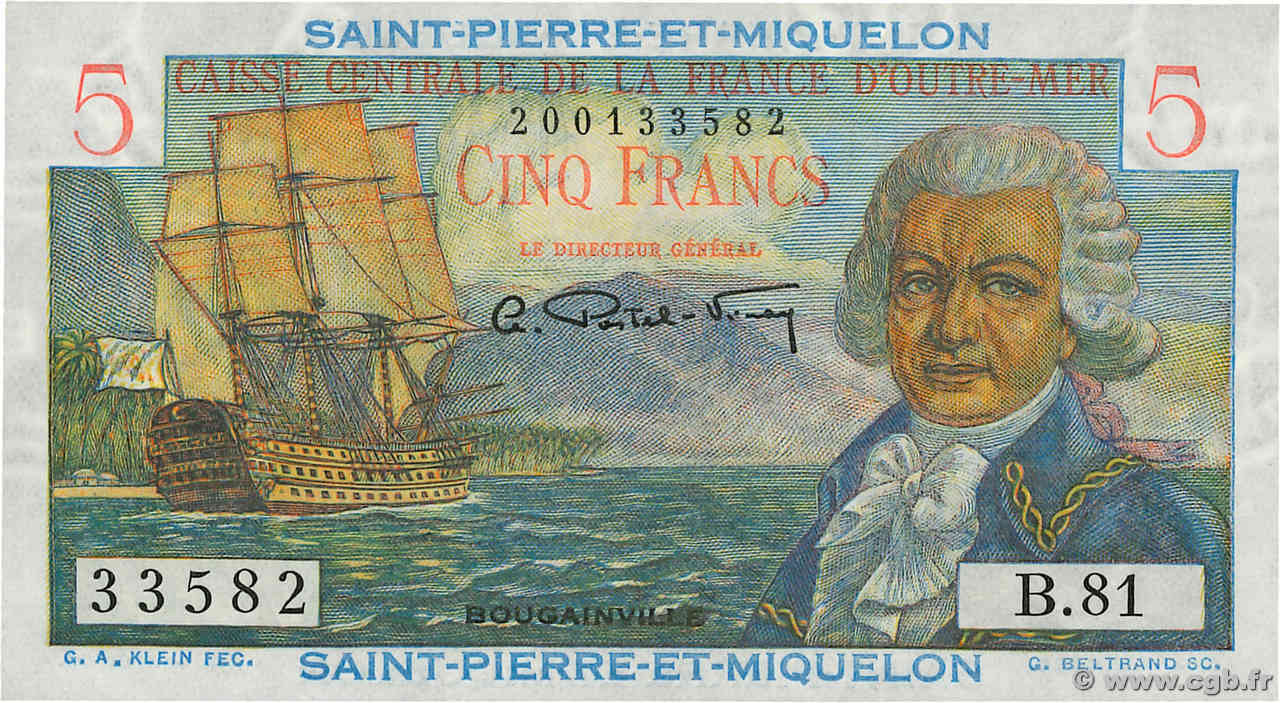 5 Francs Bougainville SAINT PIERRE ET MIQUELON  1946 P.22 NEUF