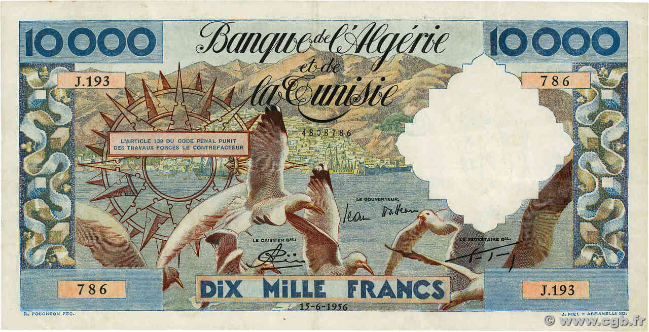 10000 Francs ALGERIA  1956 P.110 VF+