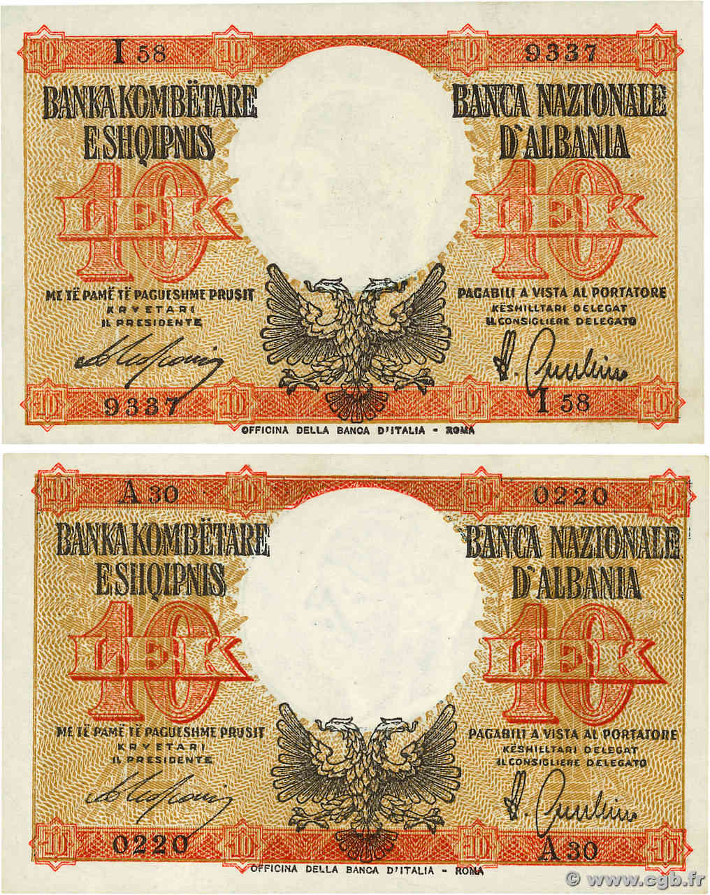 10 Lek Lot ALBANIE  1940 P.11 SPL+