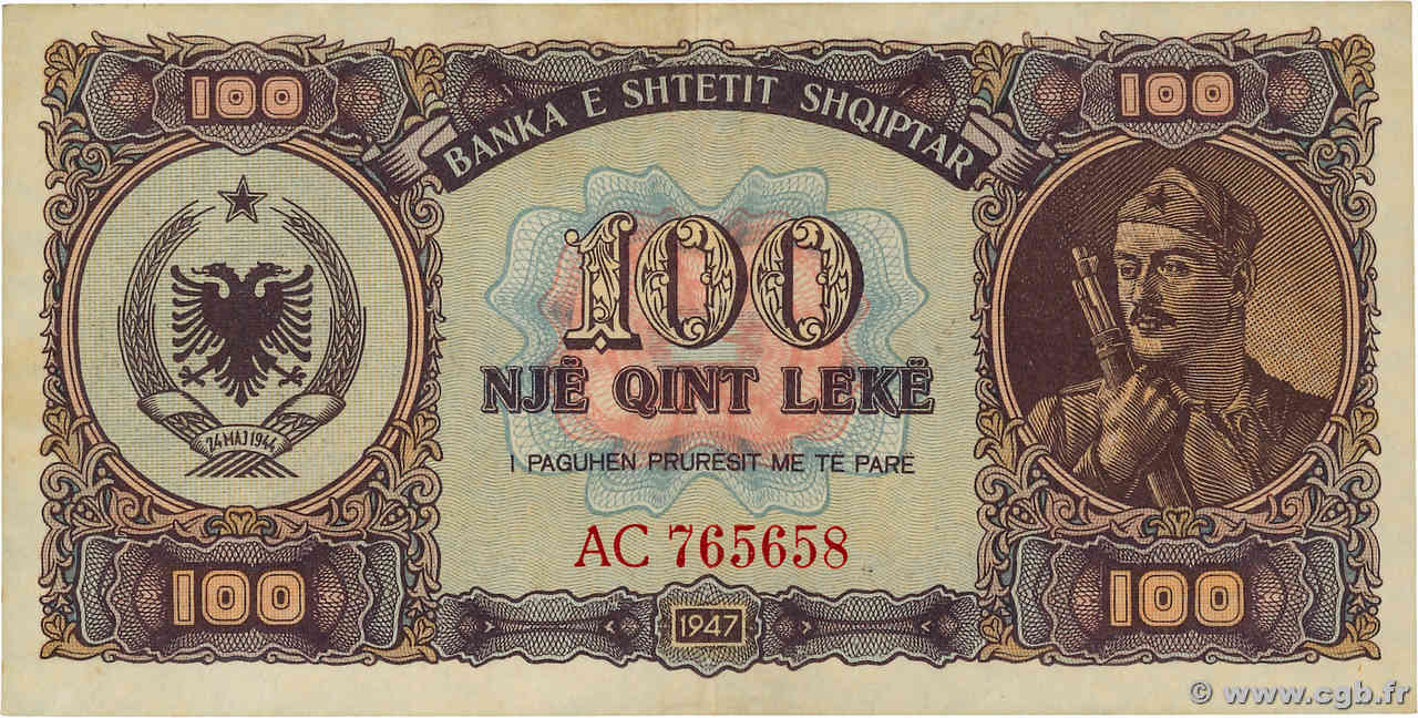 100 Lekë ALBANIA  1947 P.21 BB