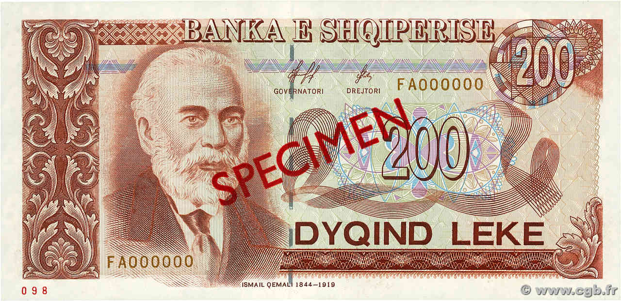 200 Lekë Spécimen ALBANIE  1996 P.59s NEUF