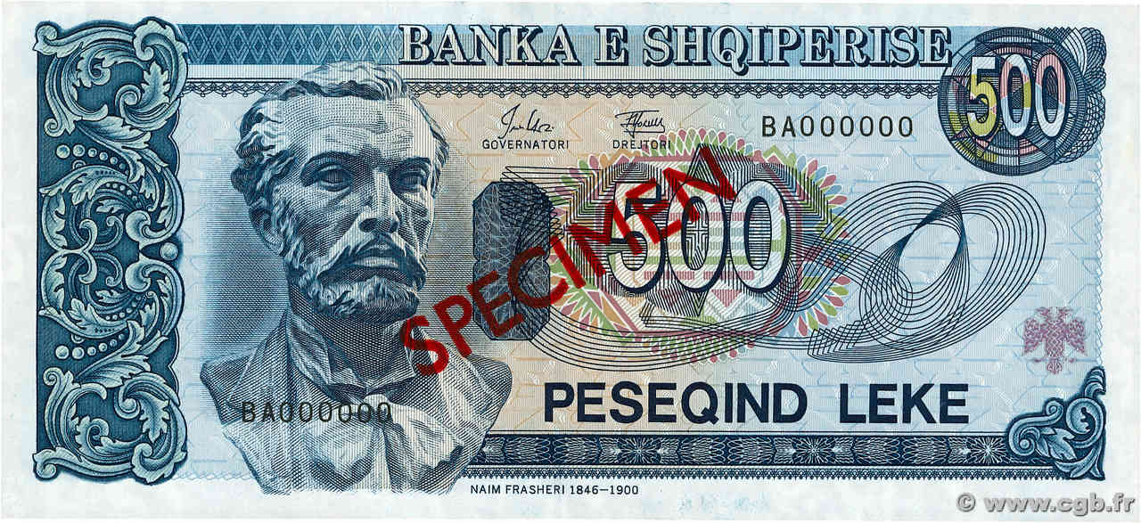 500 Lekë Spécimen ALBANIA  1994 P.57s UNC-