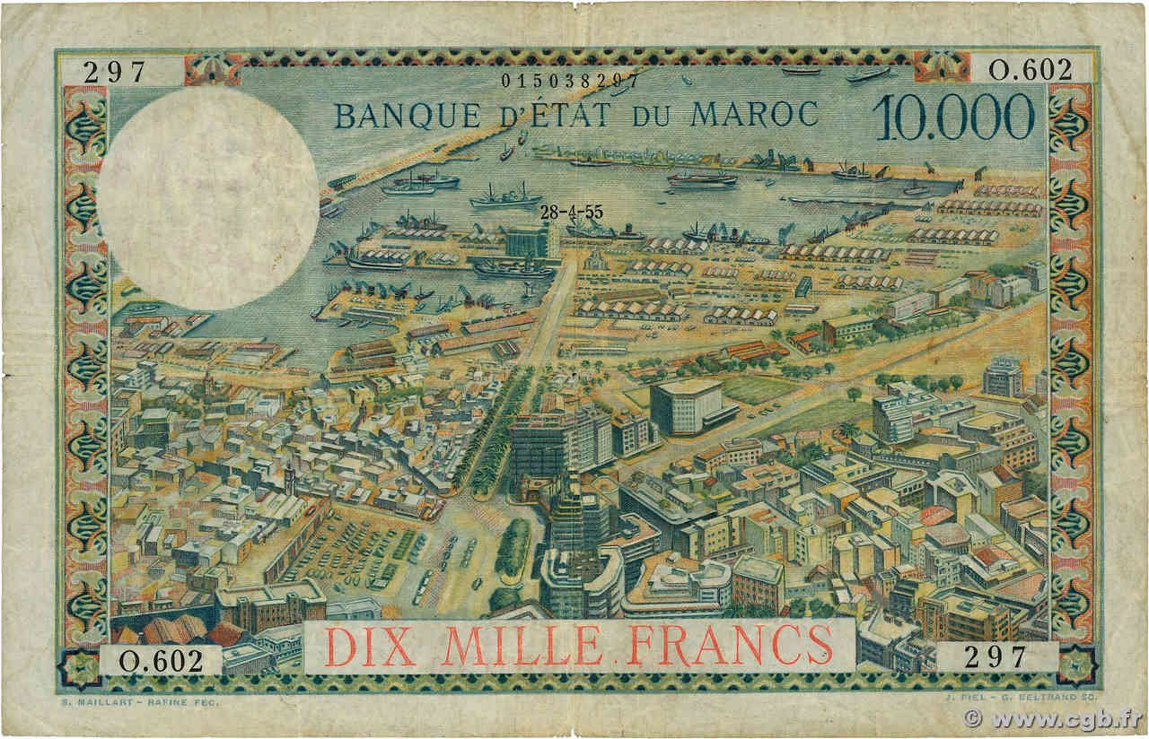 100 Dirhams sur 10000 Francs MAROCCO  1955 P.52 MB