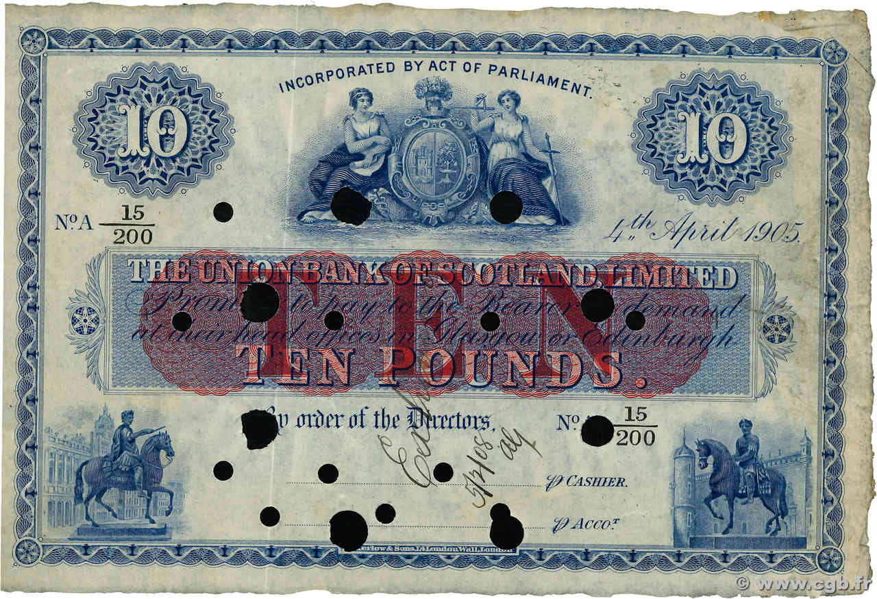 10 Pounds Annulé ÉCOSSE  1905 PS.807 TTB