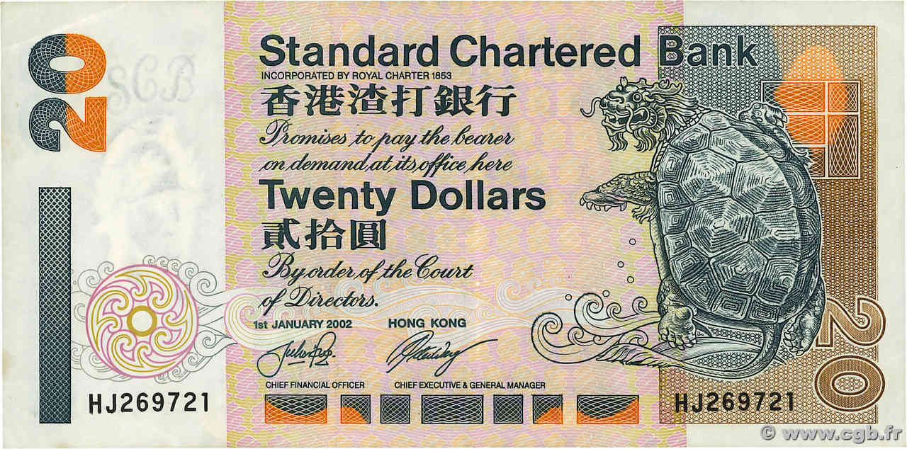 20 Dollars HONG KONG  2002 P.201d TTB+