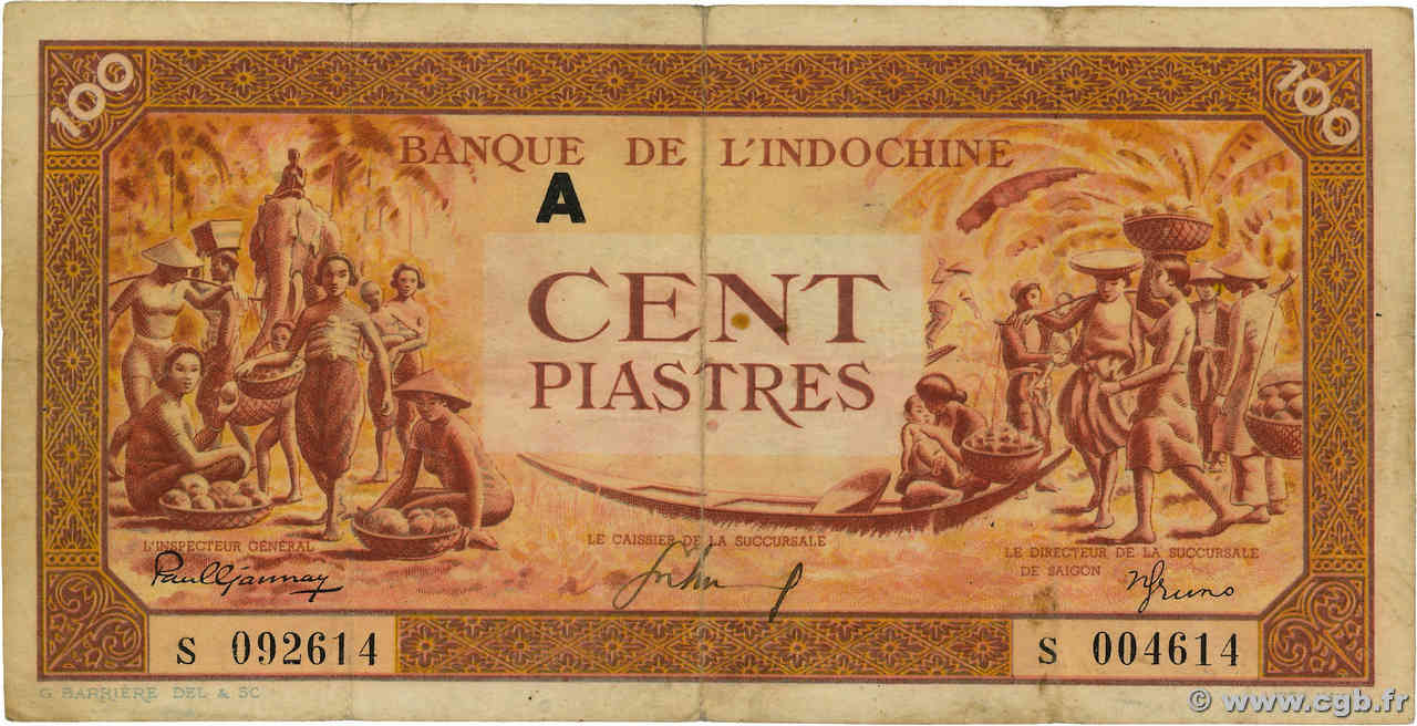 100 Piastres orange INDOCHINE FRANÇAISE  1942 P.066 TTB