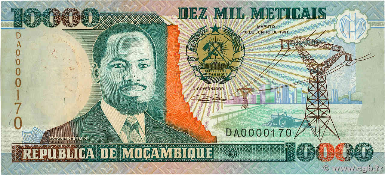 10000 Meticais MOZAMBIK  1991 P.137 fST+