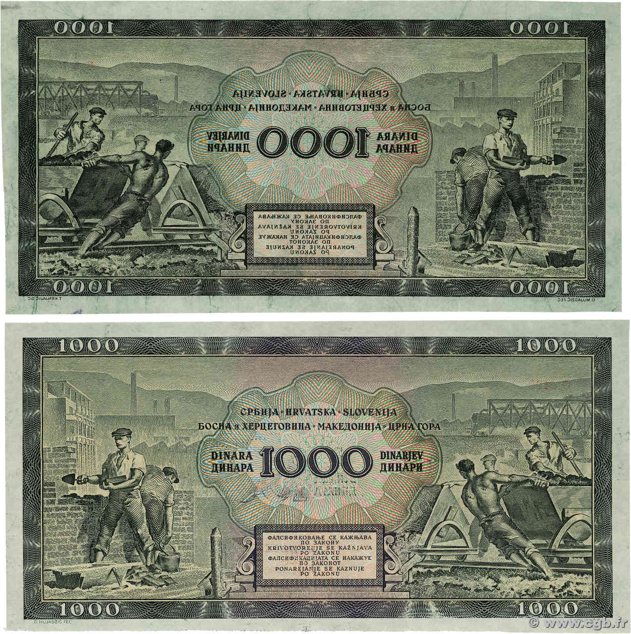 1000 Dinara Épreuve YUGOSLAVIA  1949 P.- UNC-